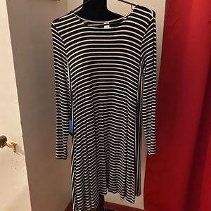 Black/white striped mid length dress